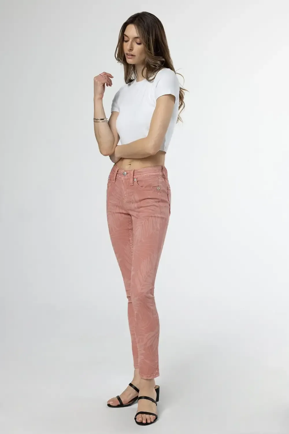 Coral Leaves Skinny Jeans