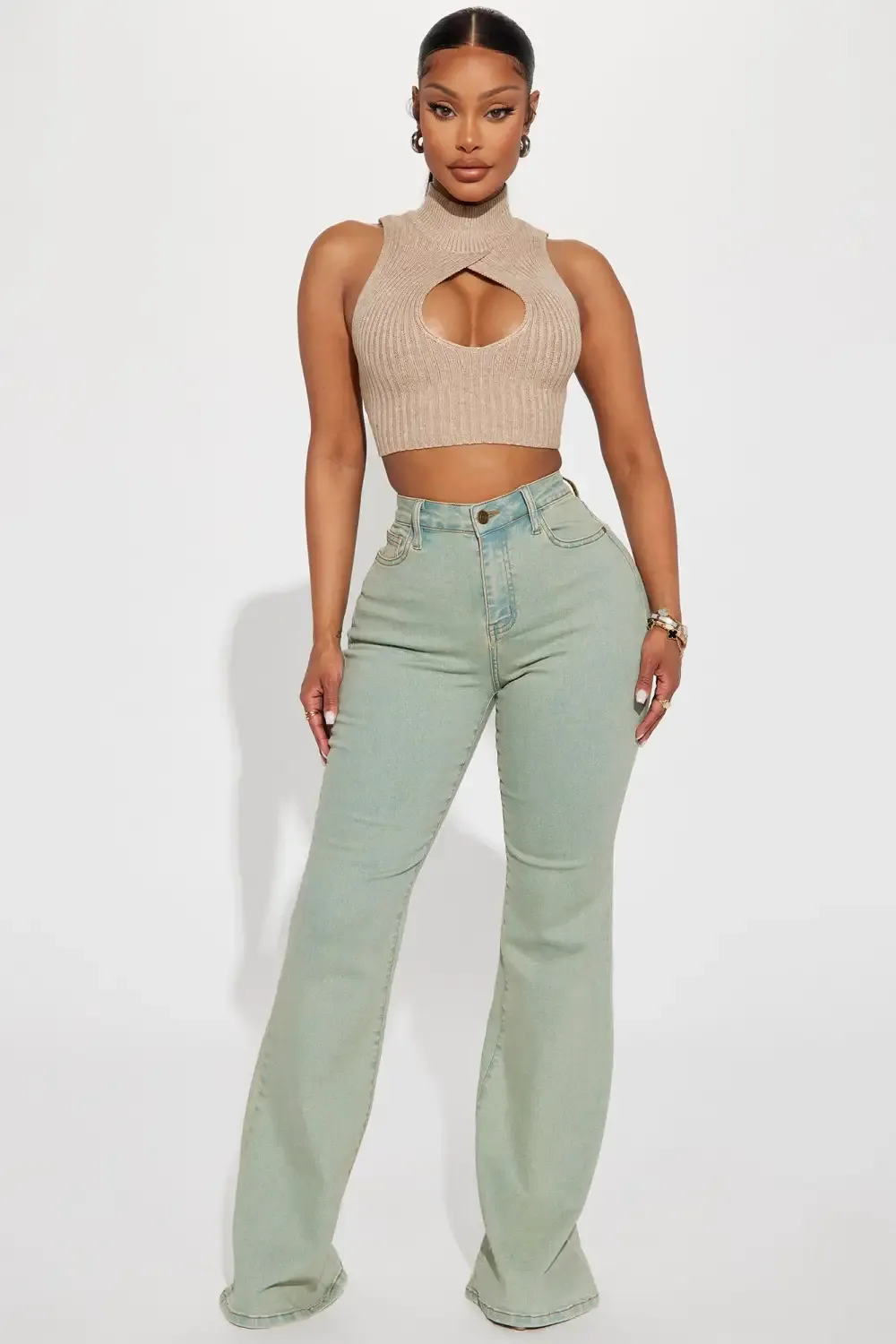 Vienna Tinted High Rise Stretch  Flare Jeans - Light Wash