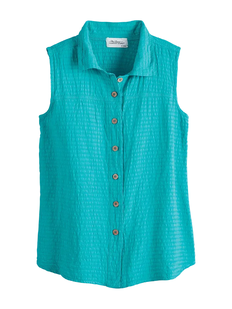 Women's Crinkle Cotton Sleeveless Button-Front Top