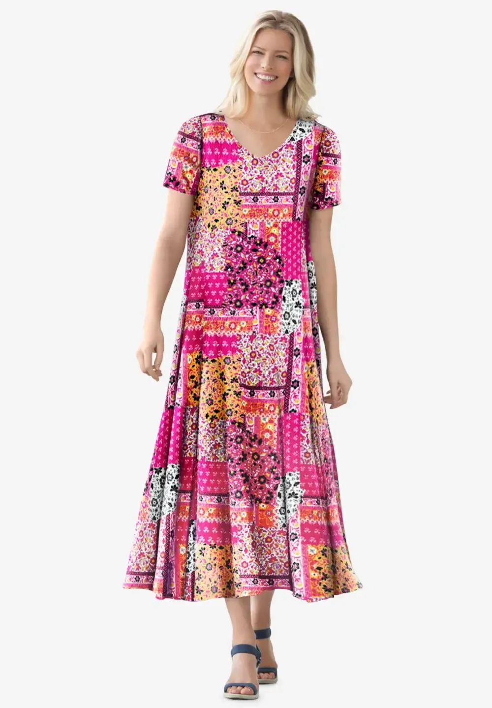 Short-Sleeve Crinkle Dress