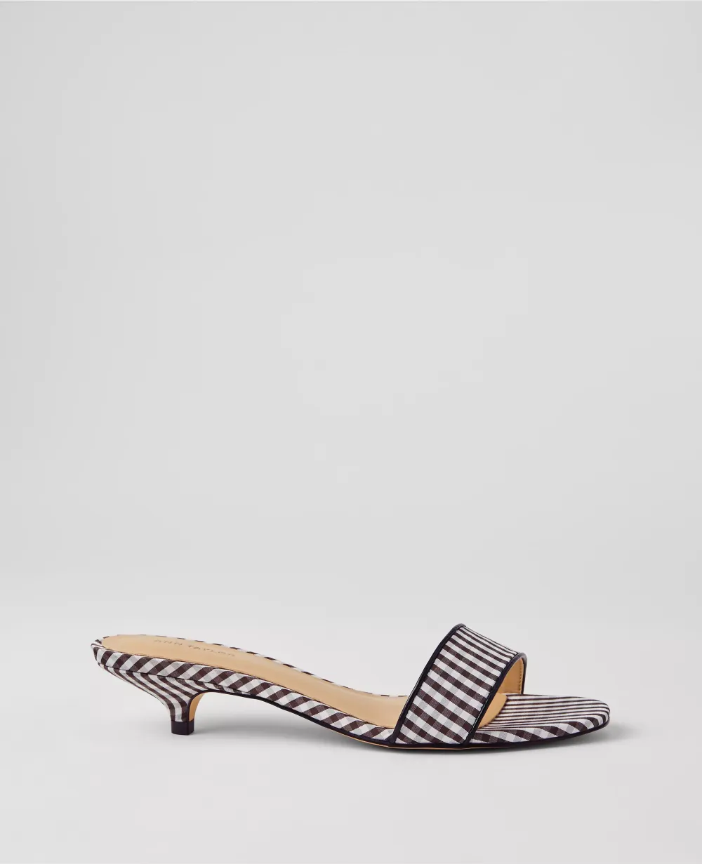 Gingham Skinny Strap Mule Sandals
