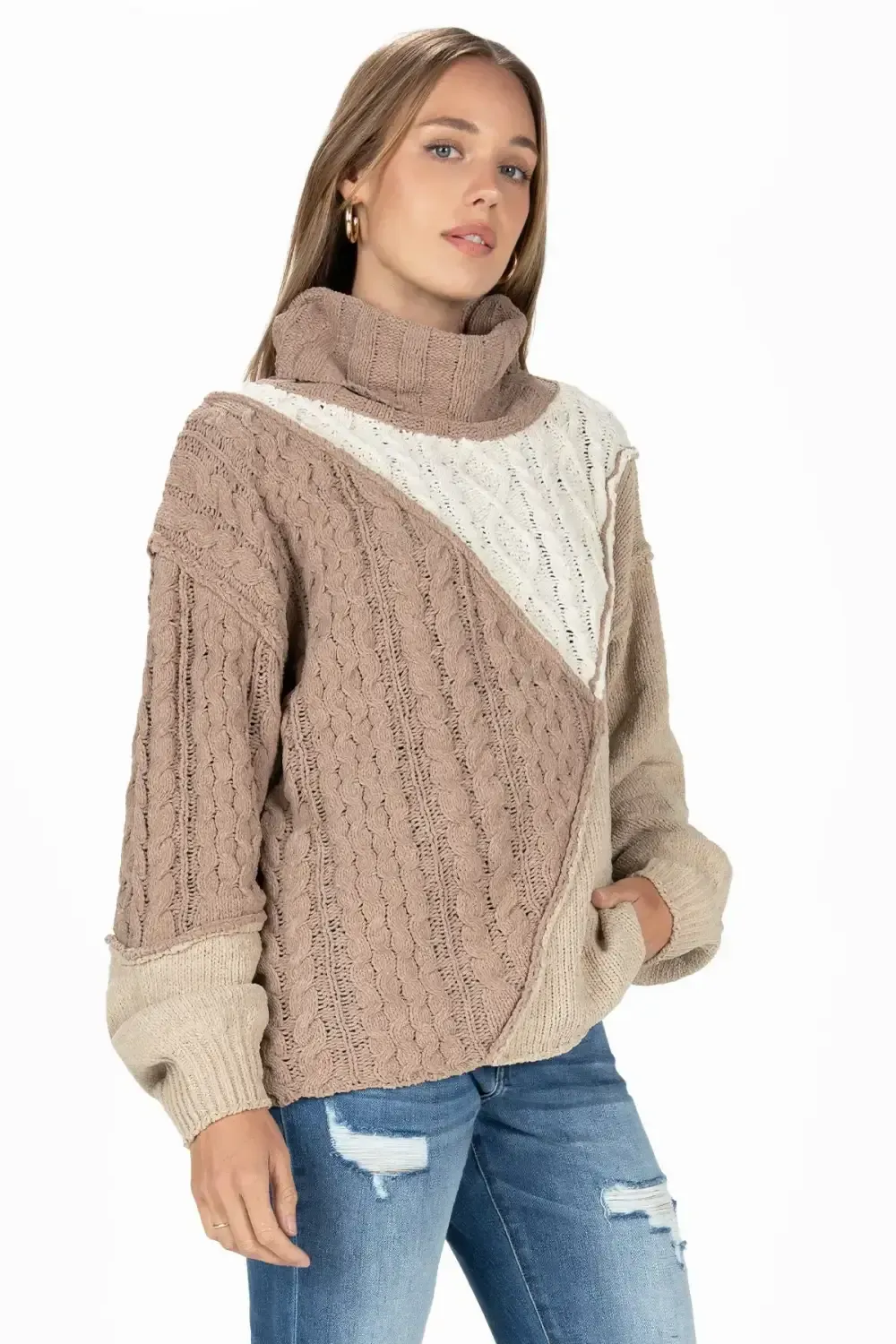 Colorblock Cable Knit Sweater