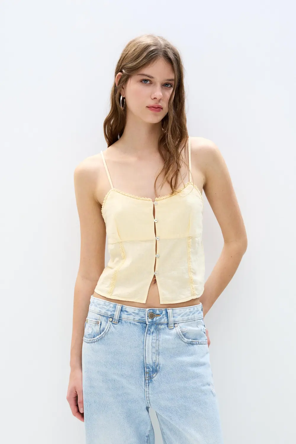 Lace-trimmed top with straps