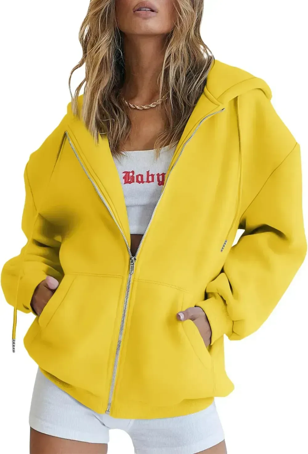 Women's Cute Hoodies Teen Girl Fall Jacket Oversized Sweatshirts Casual Drawstring Zip Up Y2K Hoodie with Pocket