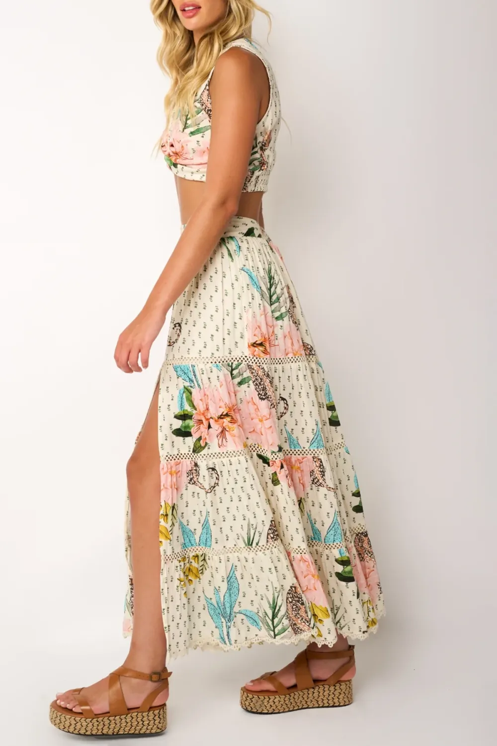 Multicolor Floral Print Elegant Style Maxi Skirt
