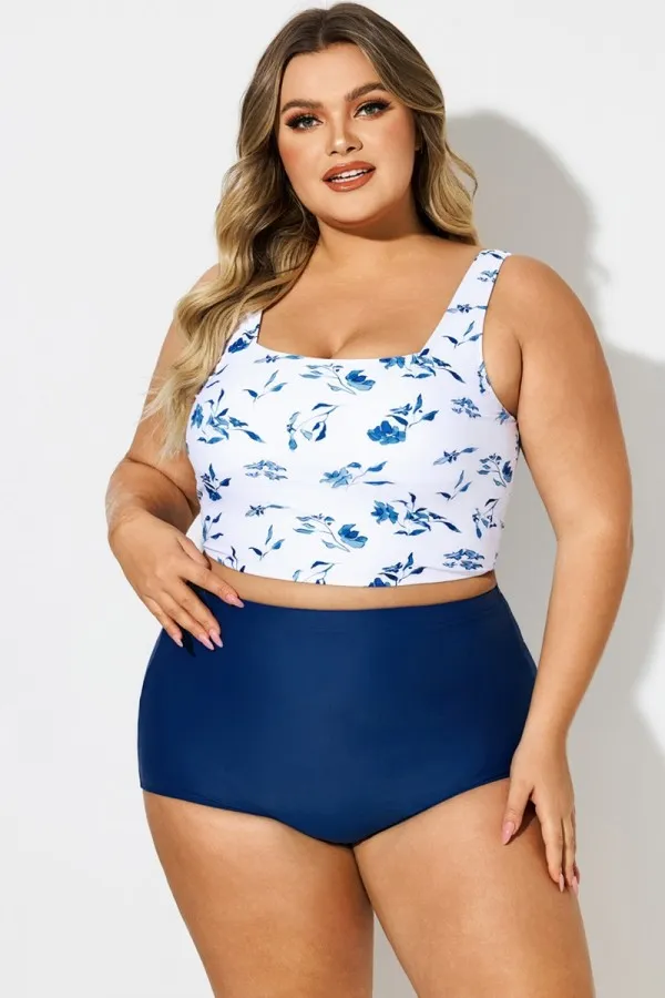 Plus Size Red Solid Square Neck Bikini Top