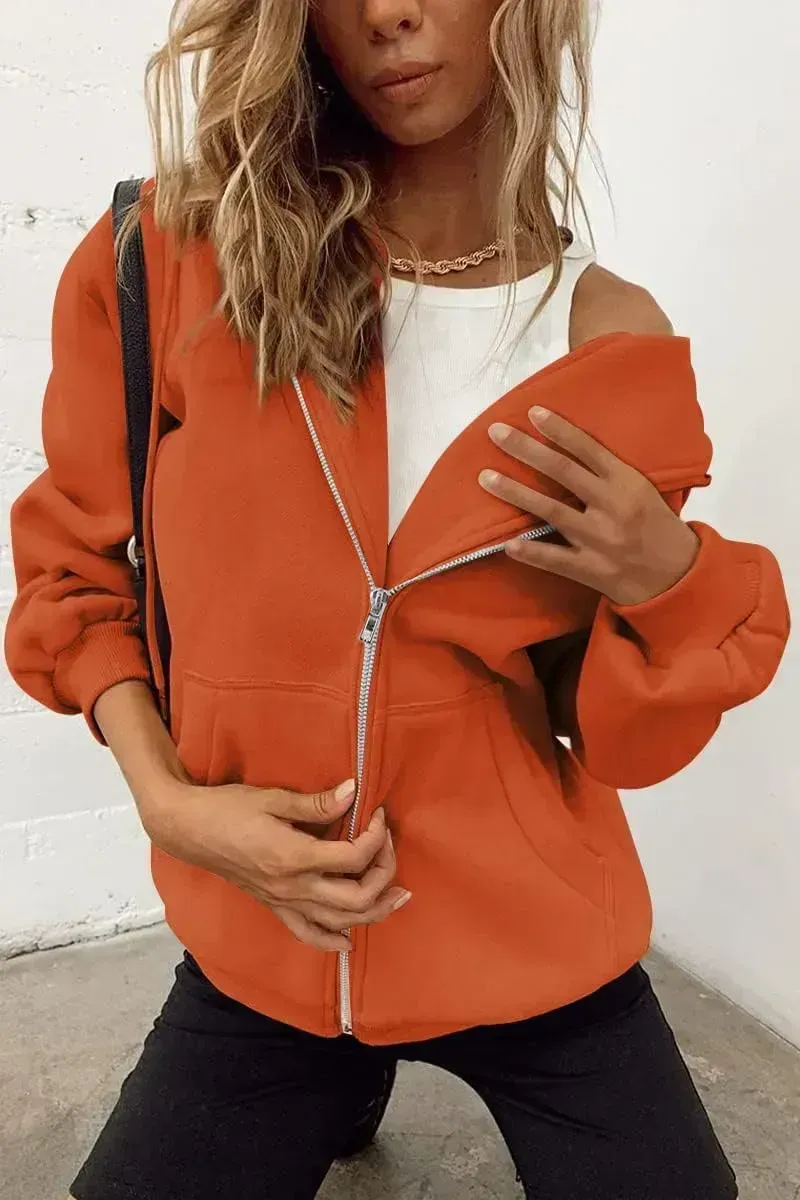 Women's Cute Hoodies Teen Girl Fall Jacket Oversized Sweatshirts Casual Drawstring Zip Up Y2K Hoodie with Pocket