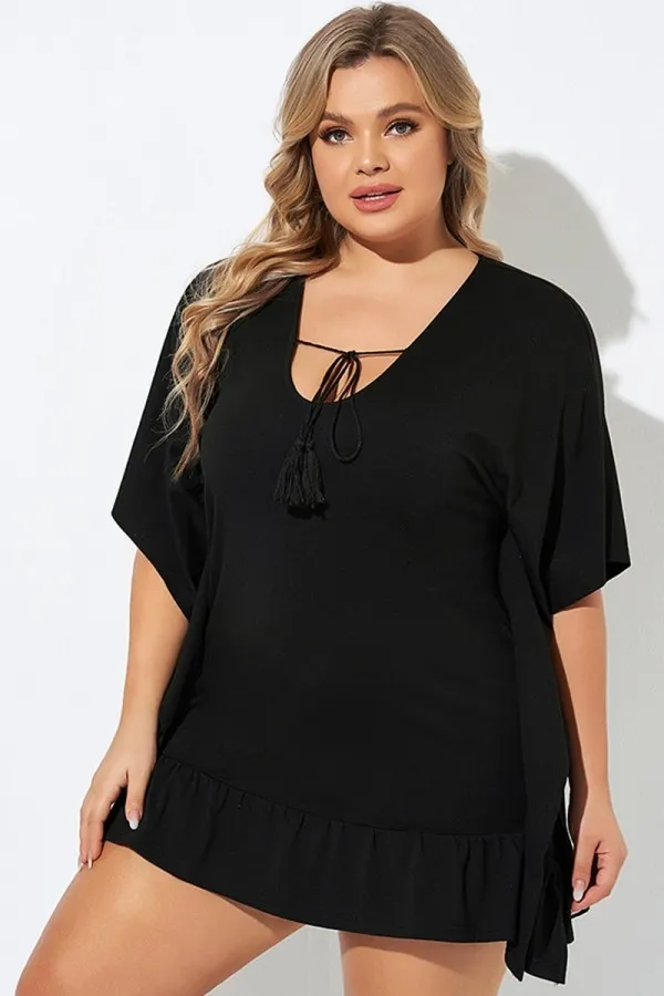 Ruffle Hem Tassel Tie Detail Cover Up Tunic