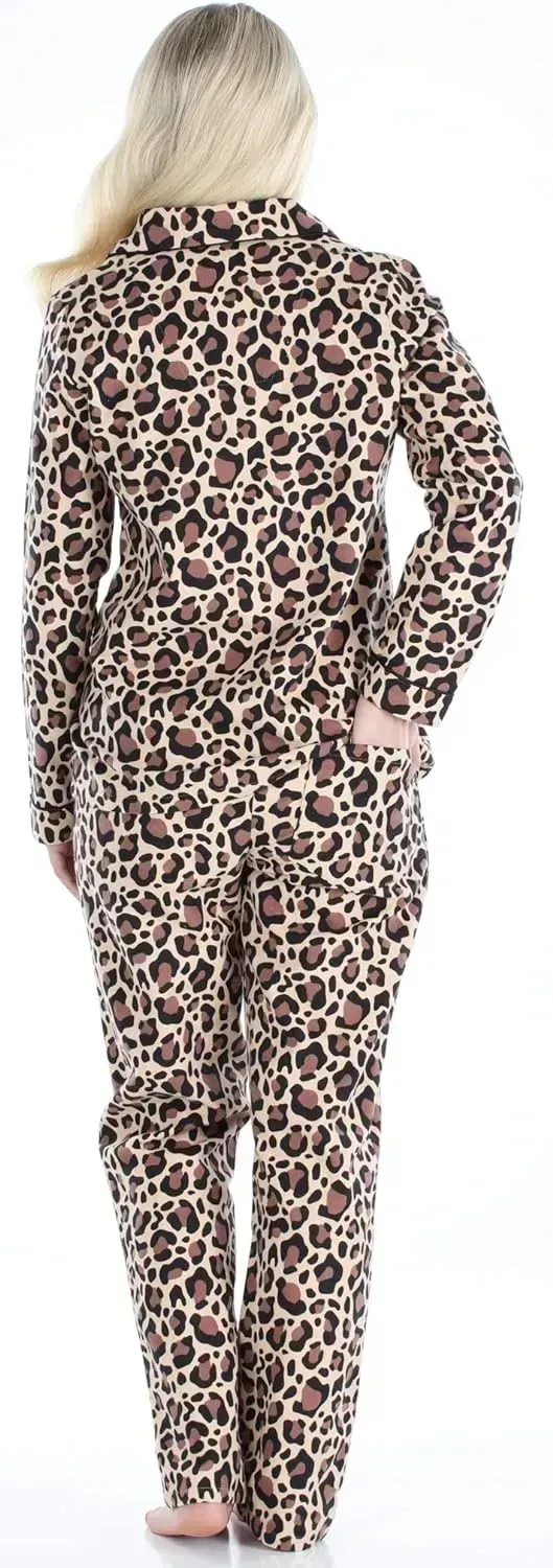 Women's Cotton Flannel Long Sleeve Button-Down Pajamas PJ Set