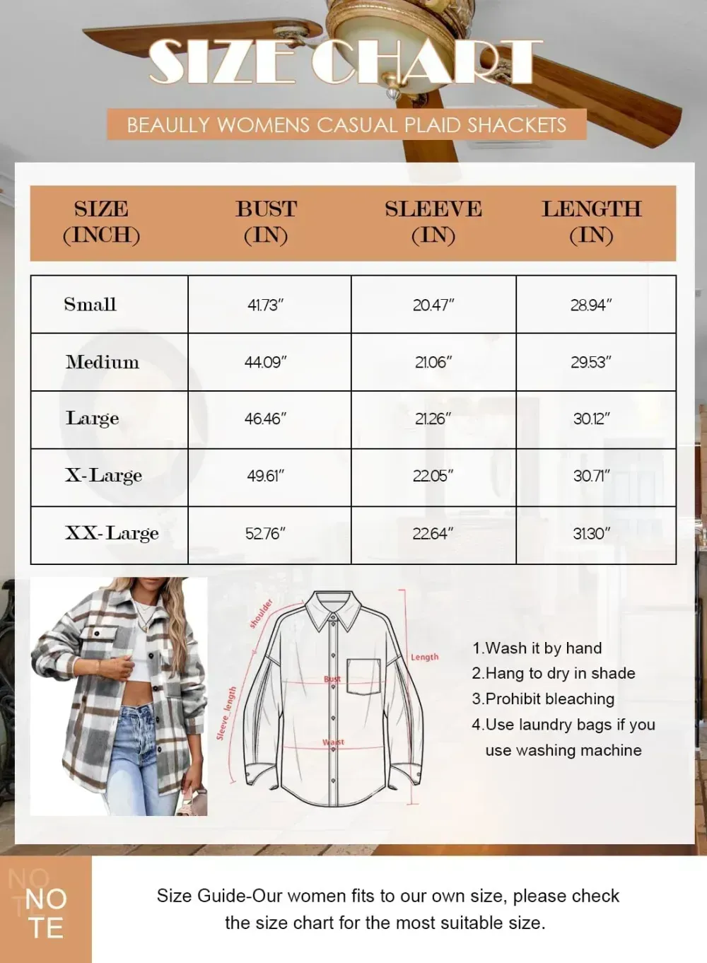 Womens Casual Plaid Shackets Brushed Flannel Button Down Shirt Jacket Coats with Side Pockets