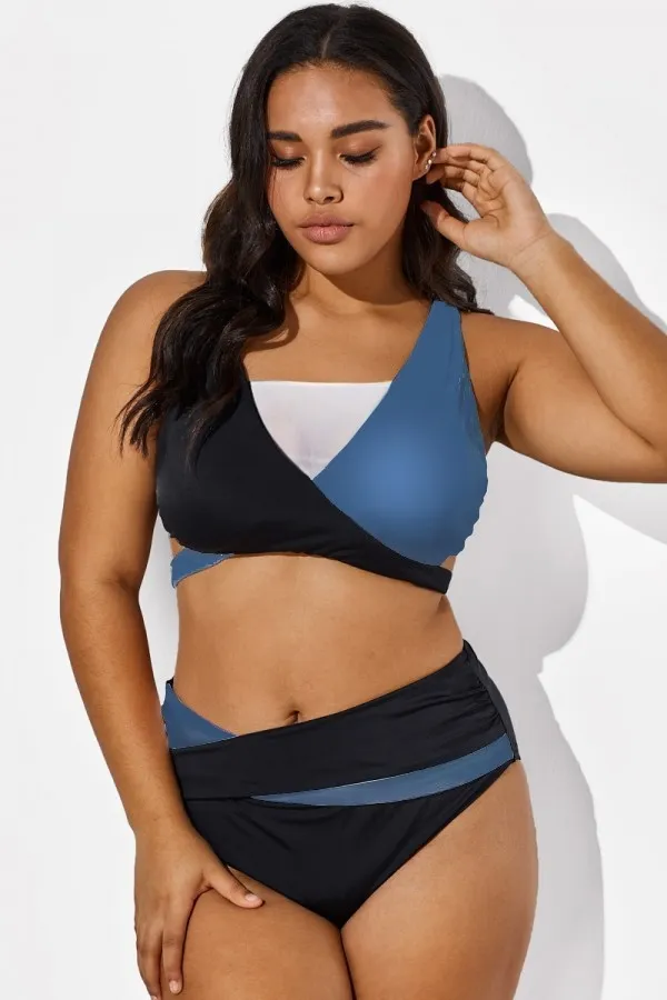 Colorblock Stylish Women Wrap Swimsuits Bikini Top