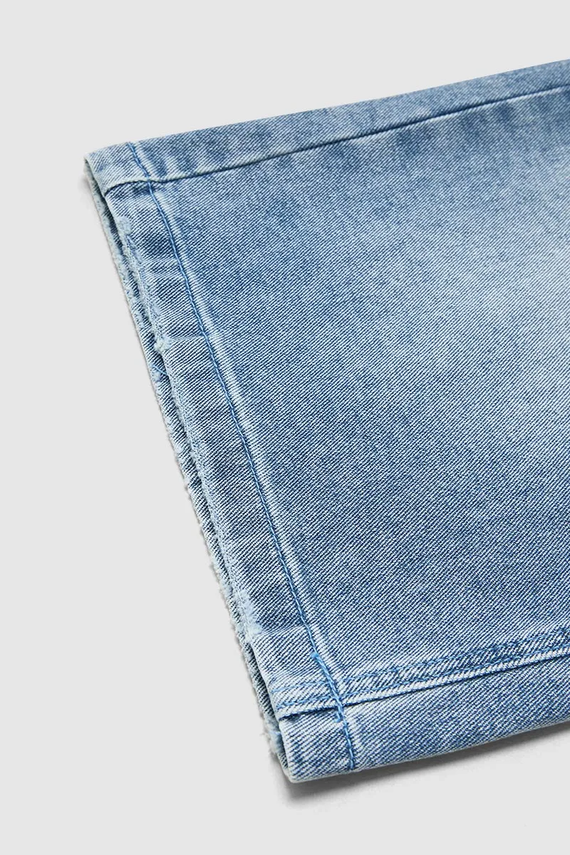 Ripped Mid Waist Straight Leg Capri Jeans
