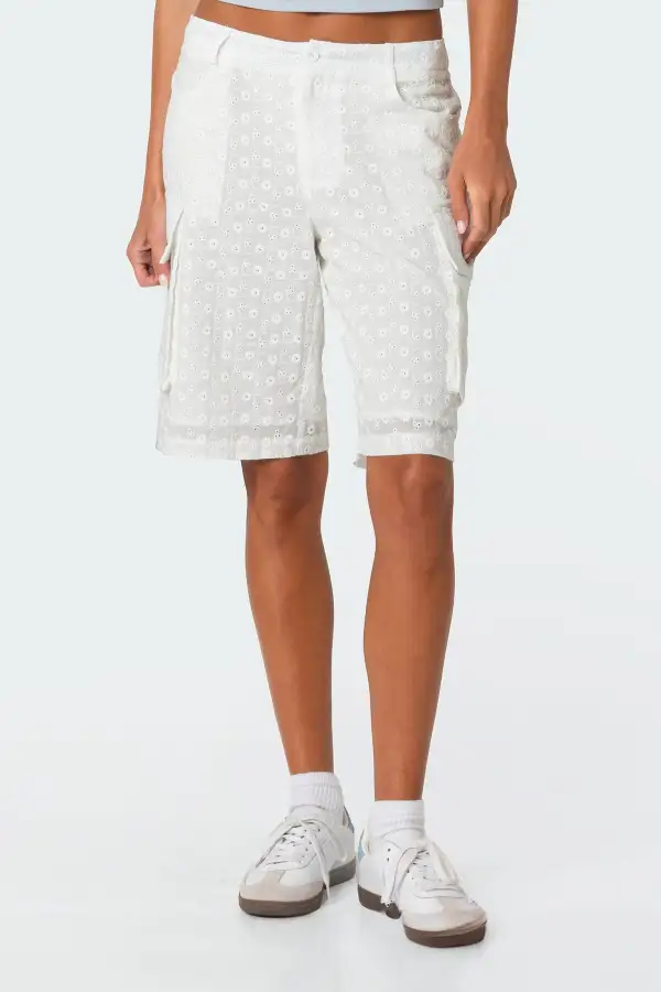 Eyelet Cargo Bermuda Shorts