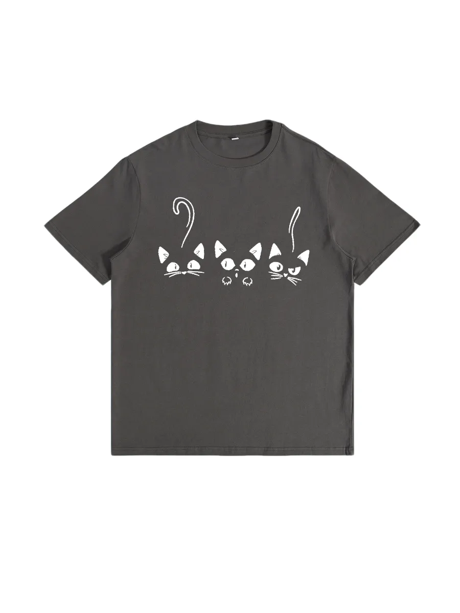 Lovely Cats Print Short Sleeve Casual T-Shirt