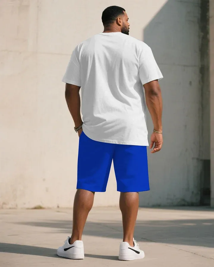 Big  Tall Men Grey  Red  Blue  Green Khaki  Pink Casual Sports Chest Large Logo Printed Crew Neck Short Sleeve T-Shirt Shorts Suit