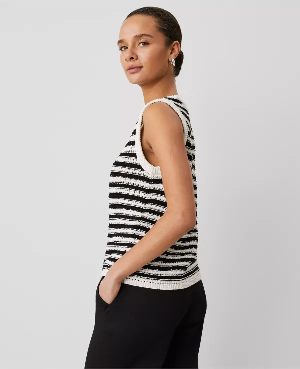 Weekend Collection Striped Open-Stitch Sweater Shell