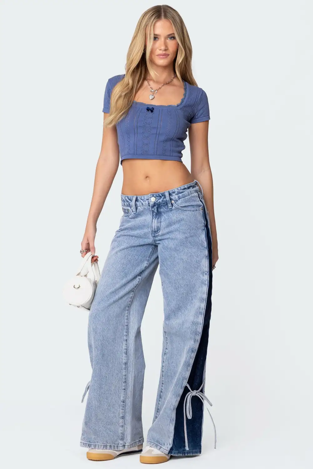 Contrast Split Washed Jeans