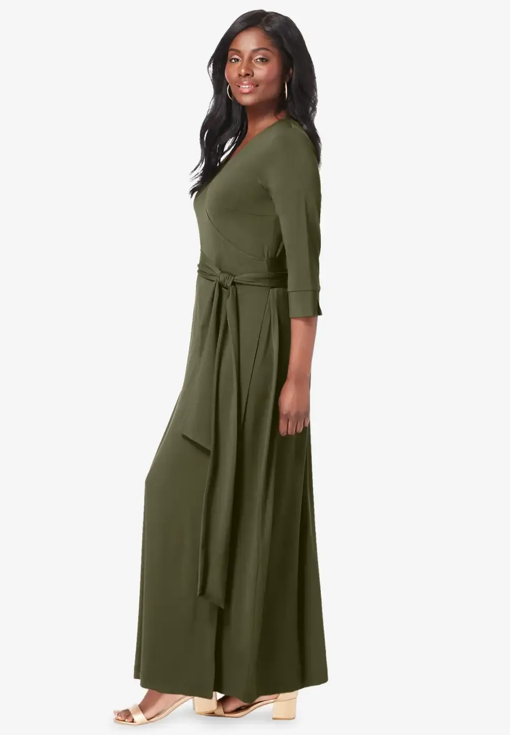 Stretch Knit Faux Wrap Maxi Dress