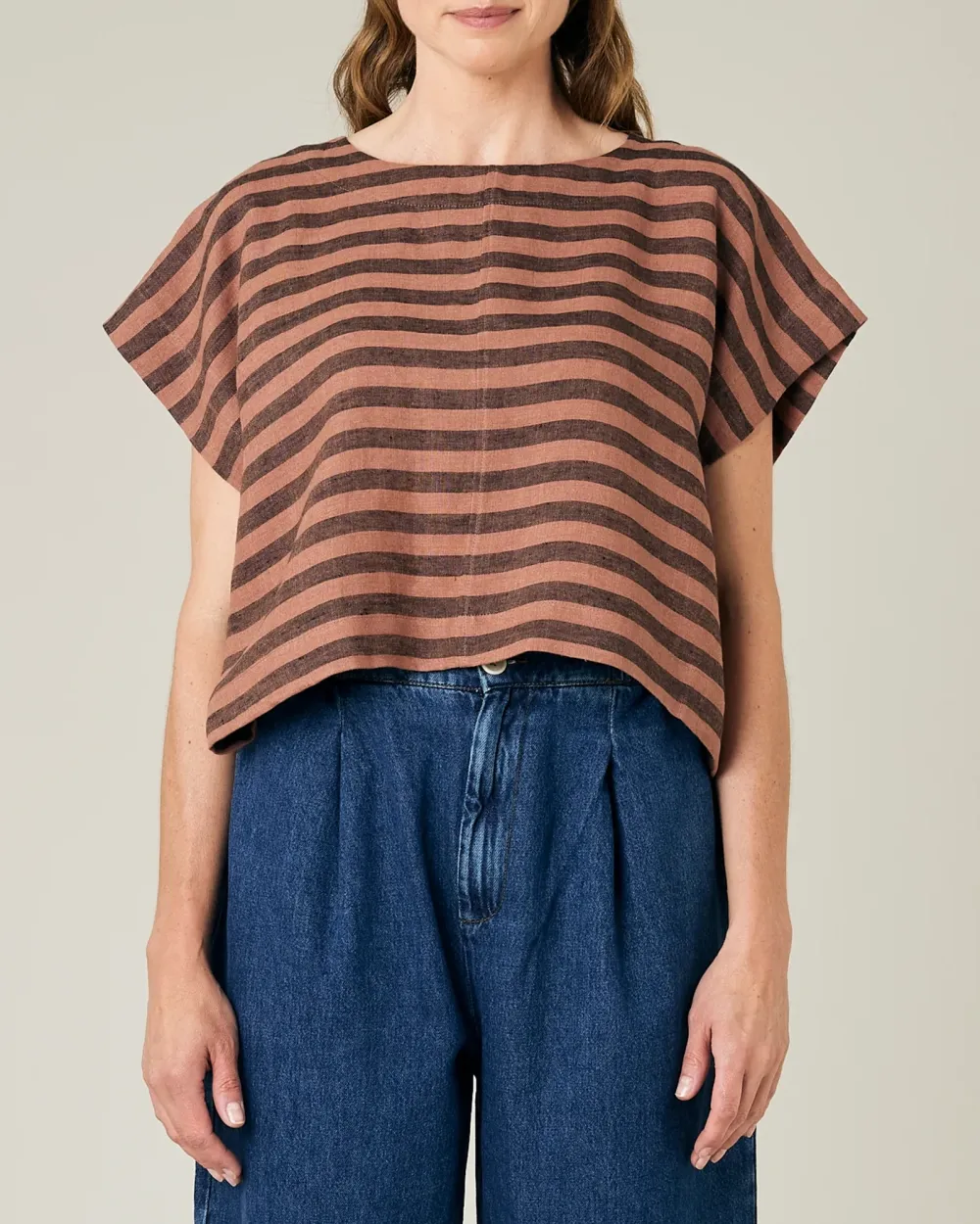 BISCUIT STRIPE LINEN TOP