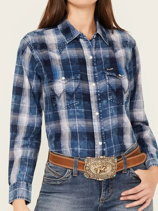 Women's Vintage Western Art Print Casual Linen Shirt