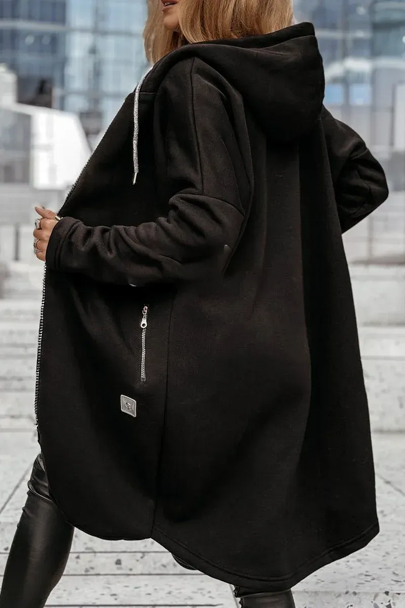 Women's Solid Color Zipper Hooded Casual Coat