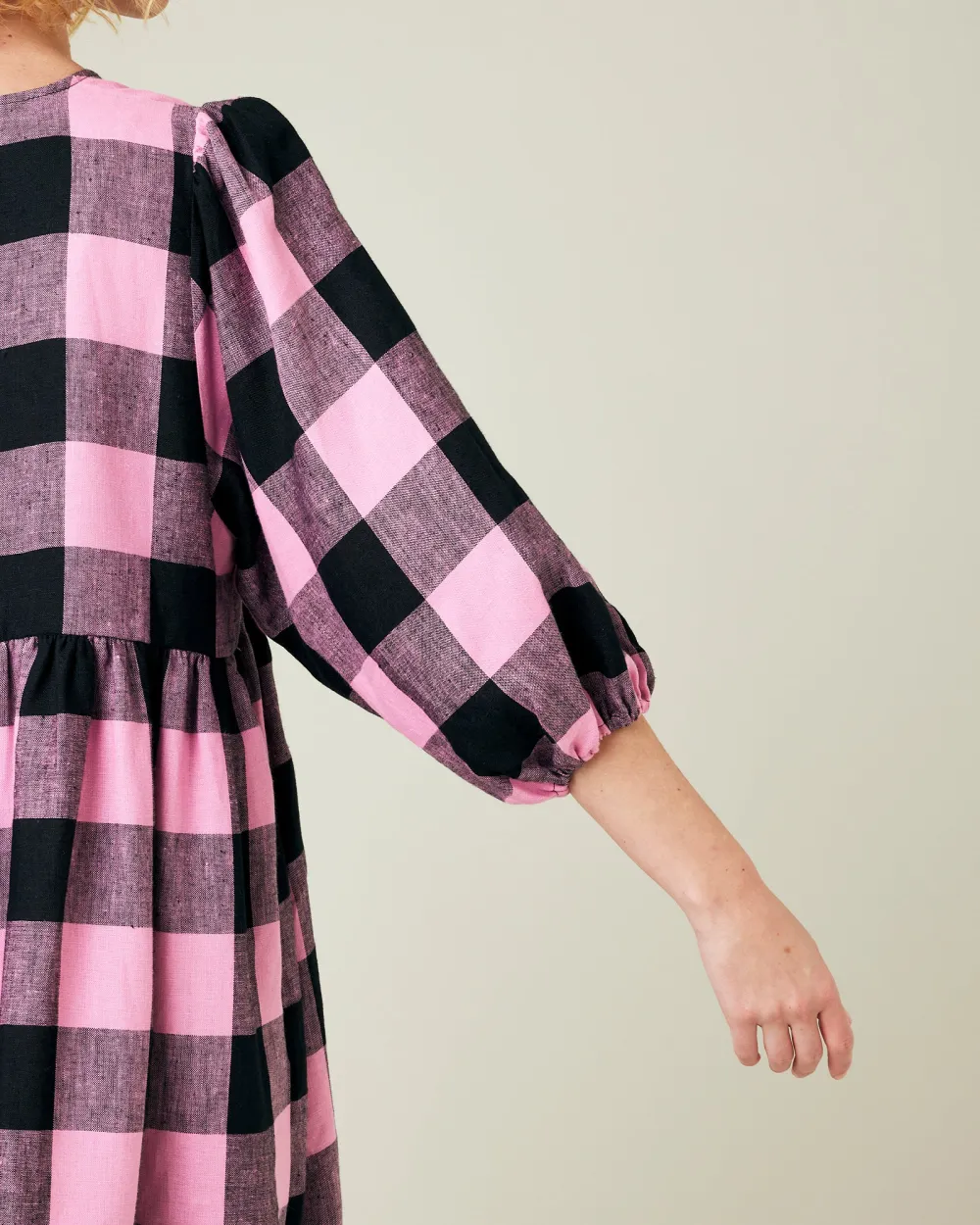 PINK & BLACK MEGA CHECK LINEN DRESS
