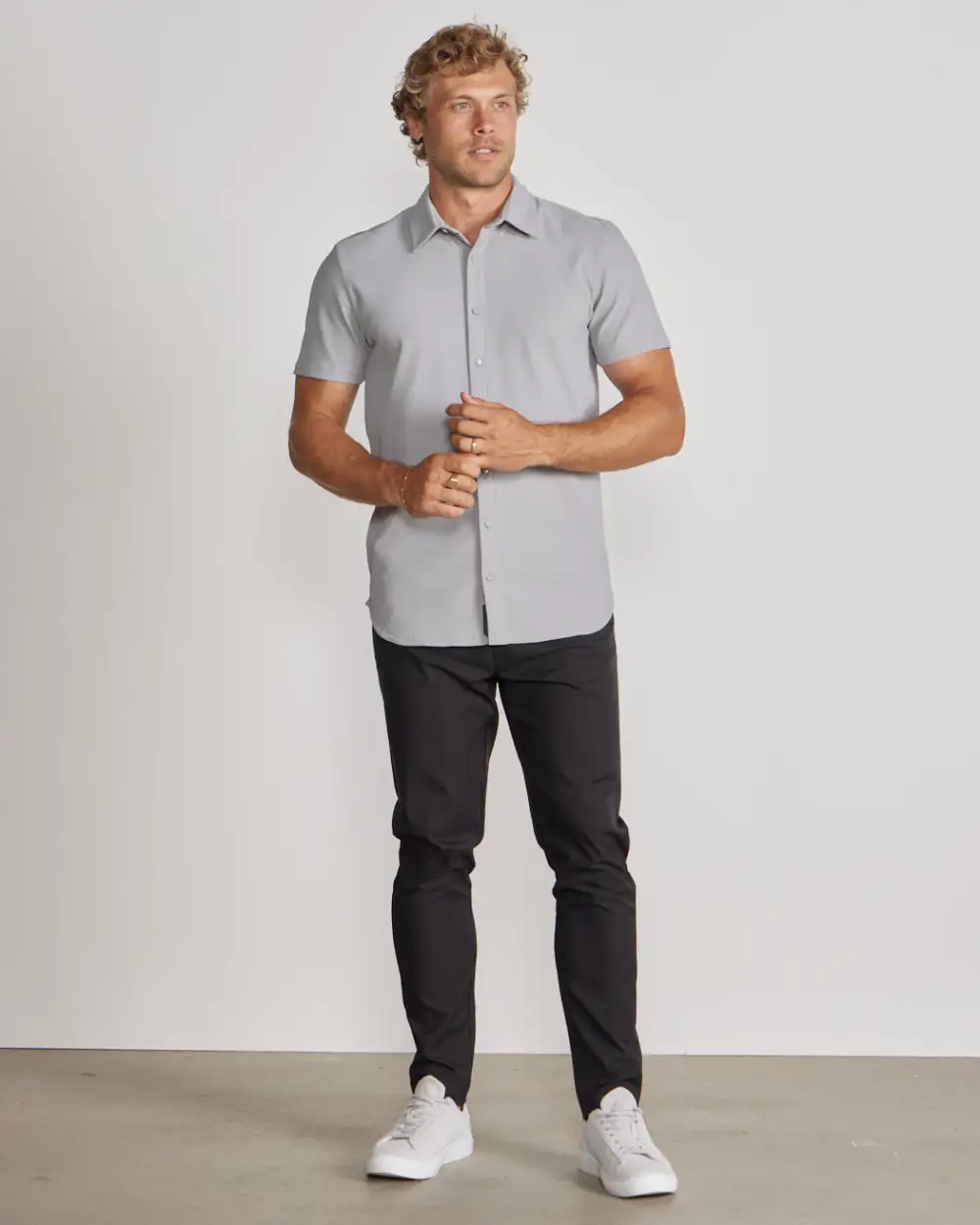 Ribbed+ Short Sleeve Button Down
