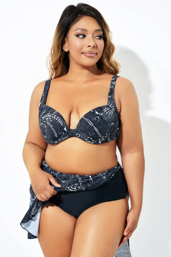Black Floral Elegant Underwire Bikini Top