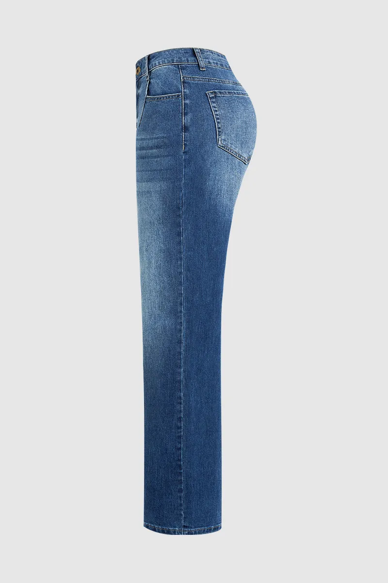 Wash Stretchy High Waist Straight Leg Jeans