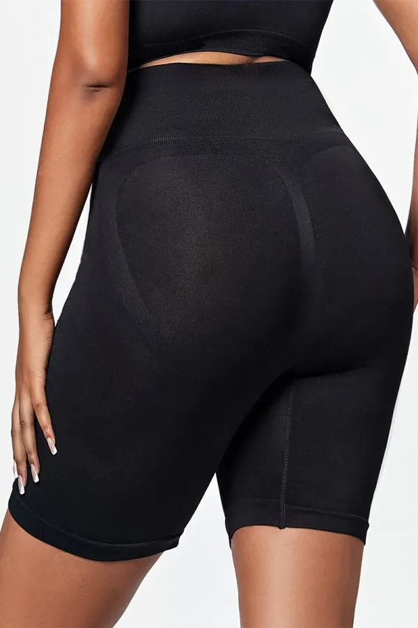Black Solid Tummy Control High Waisted Shaper Shorts