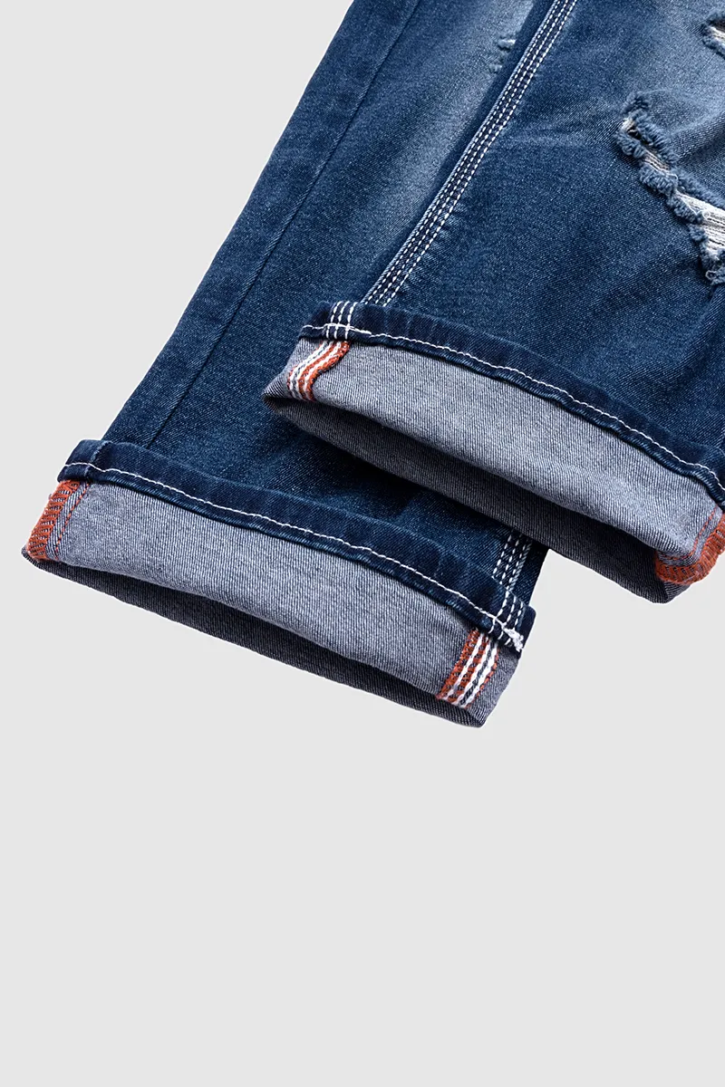 Ripped Roll Hem Wash Stretchy Low Waist Capri Jeans