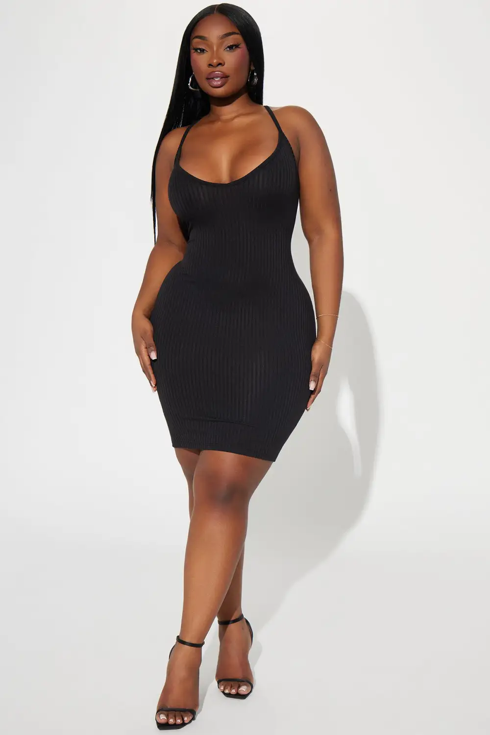 Erin Ribbed Cami Mini Dress - Black