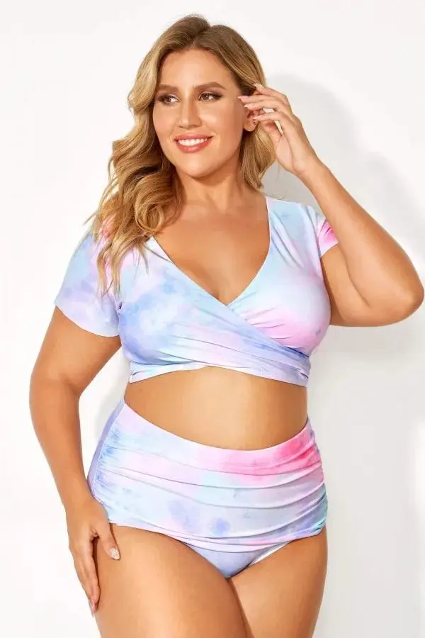 Tie Dye Printed V-neck Elegant Bikini Top