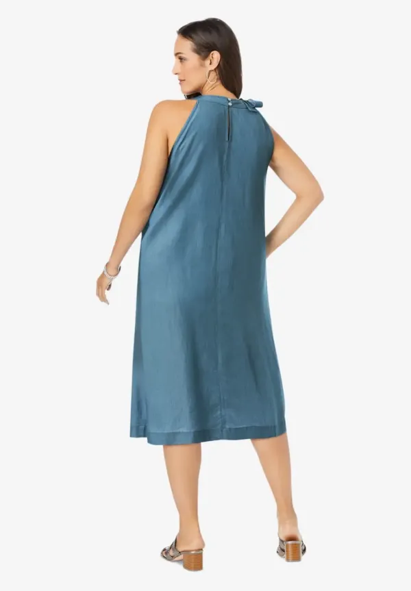 Denim Tie-Neck Dress