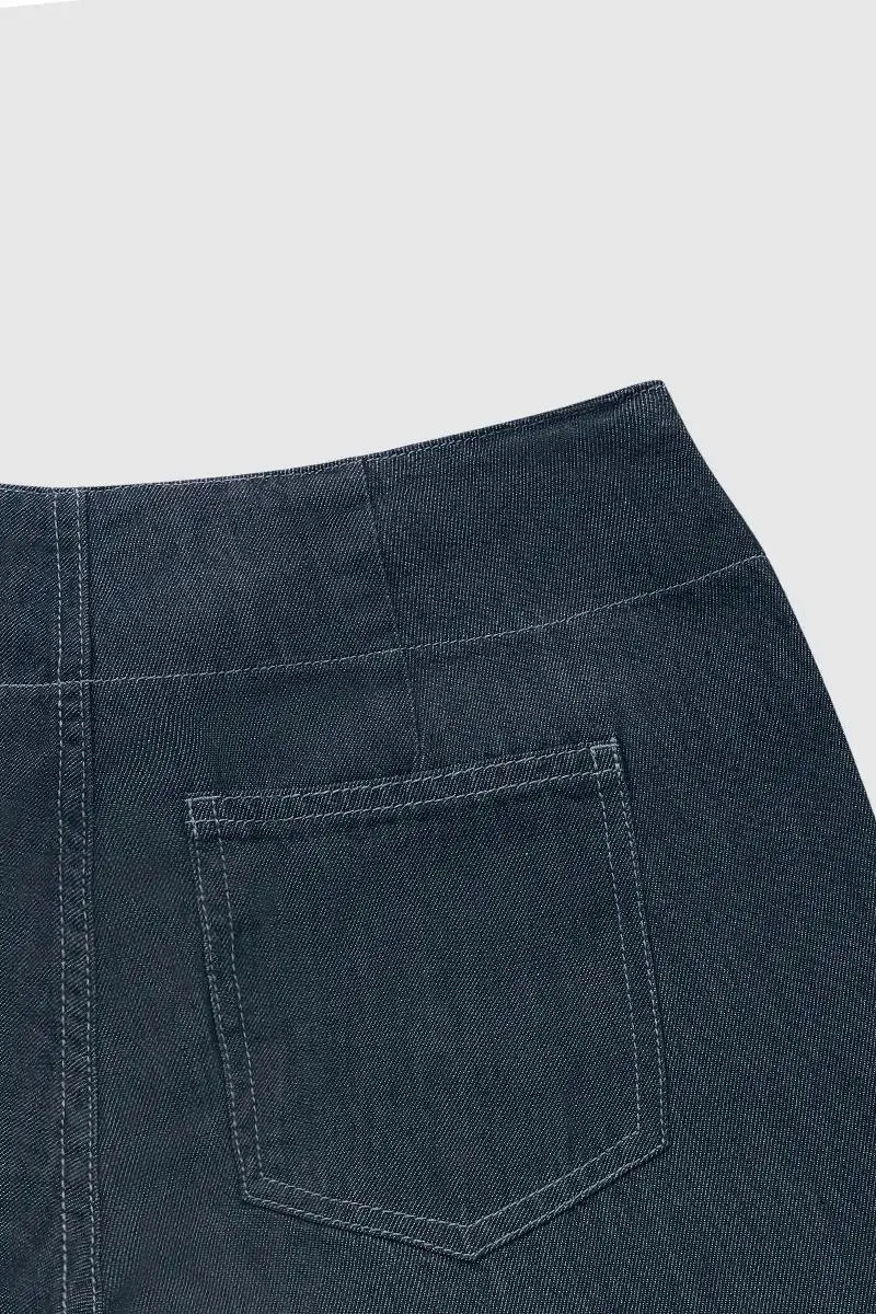 Flap Pocket Front Double Button Low Waist Wide Leg Jeans