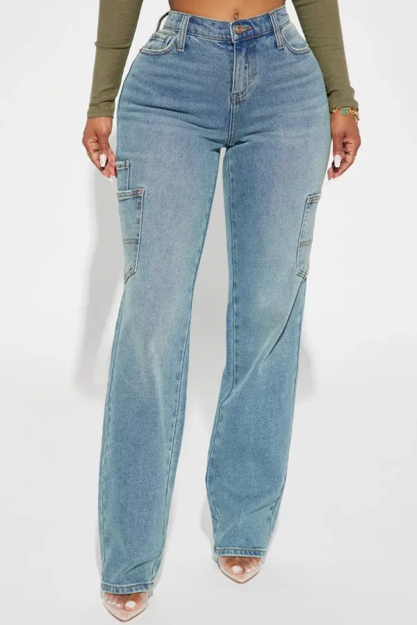 Swear By It Straight Leg Utility Jeans - Medium Wash