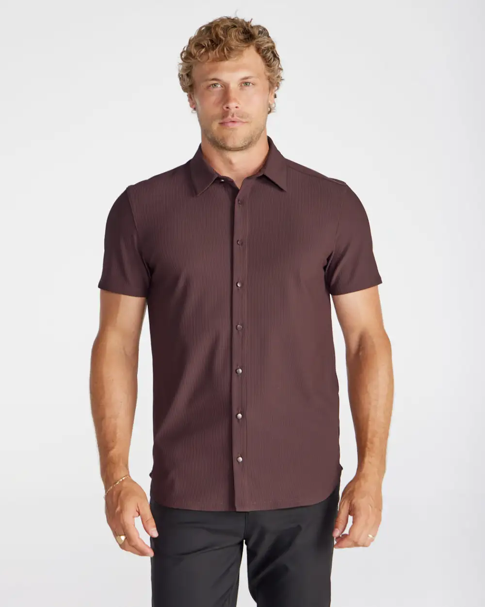 Ribbed+ Short Sleeve Button Down