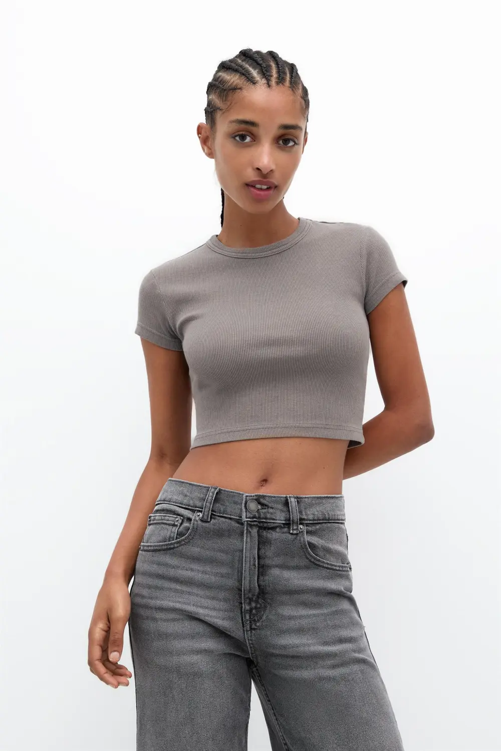 Camiseta cropped canalé