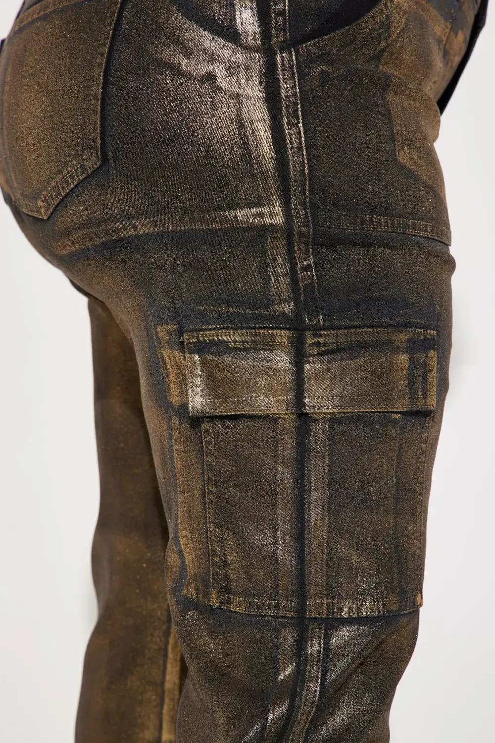 Struck Gold Foil Cargo Jeans - Black/Gold