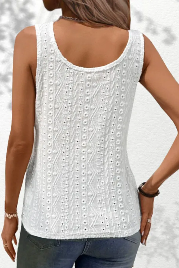 Eyelet Embroidery Button Up Tank Top