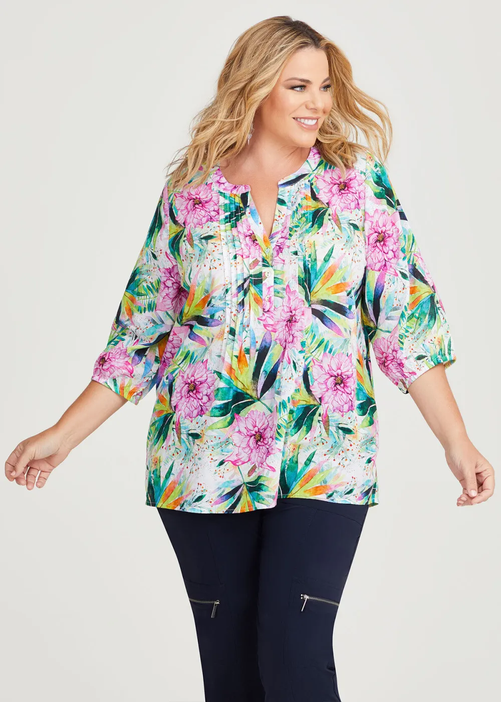 Cotton Tropics Pintuck Top
