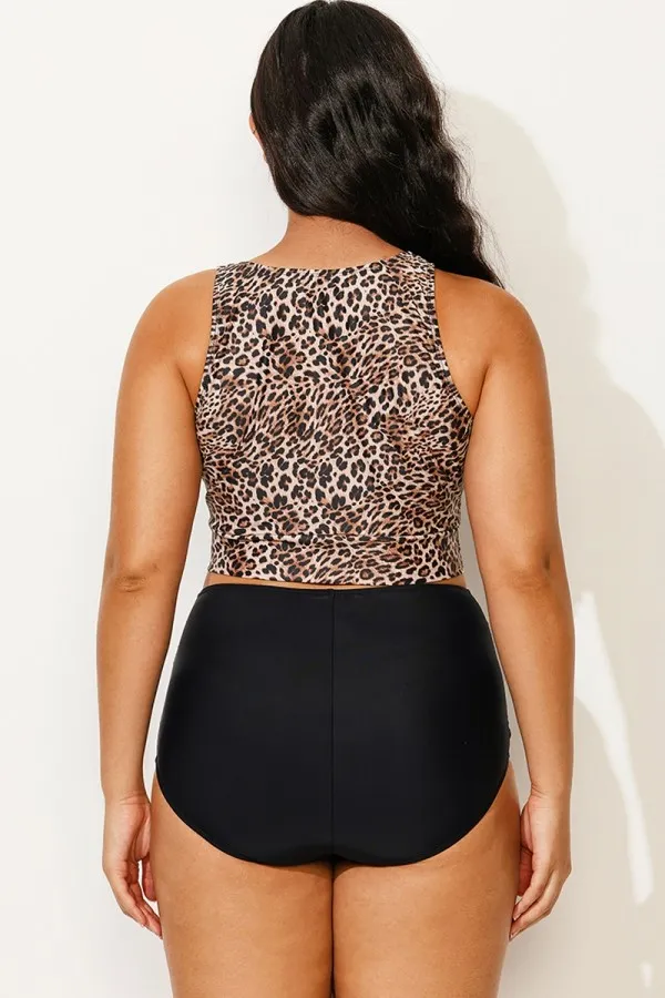 Leopard Print Knotted Crop Bikini Top