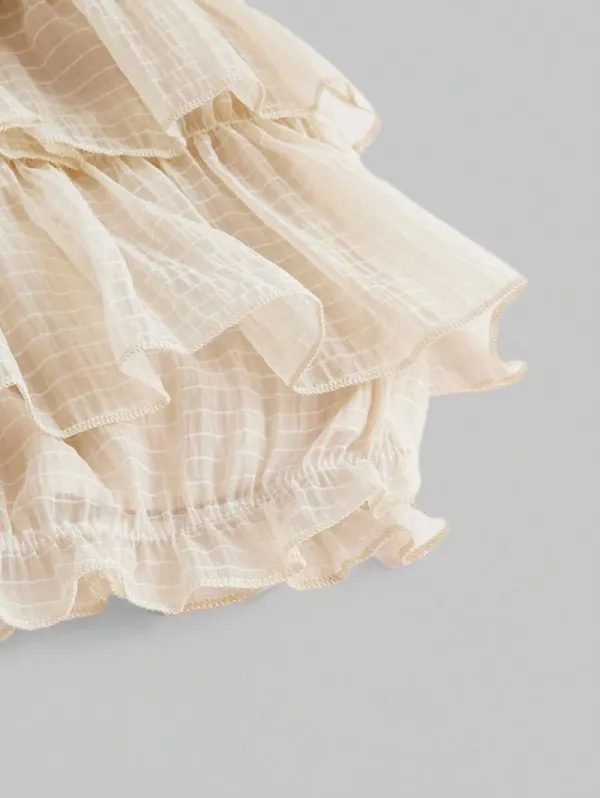 Fairycore Plus Size Women Fashionable Sweet Cake Ruffle Hem Mesh Shorts