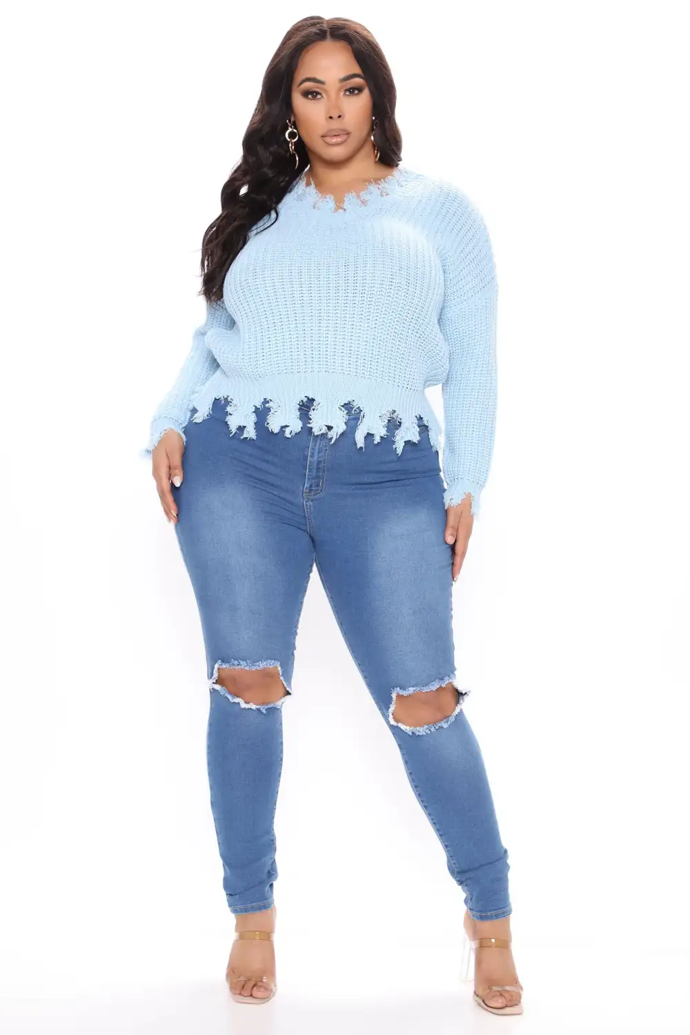 Always Distressing Me Out Sweater - Light Blue