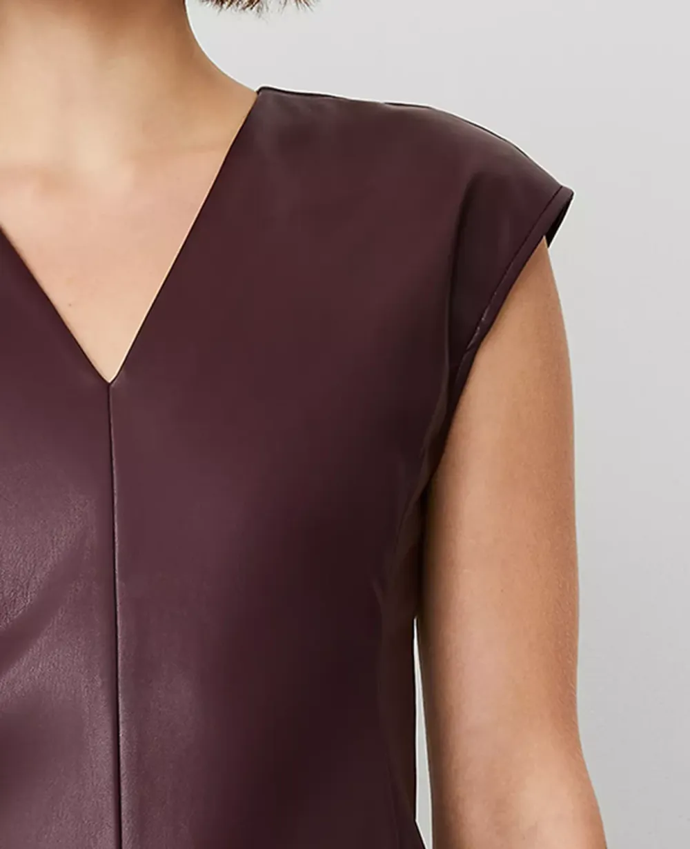 Faux Leather V-Neck Cap Sleeve Top