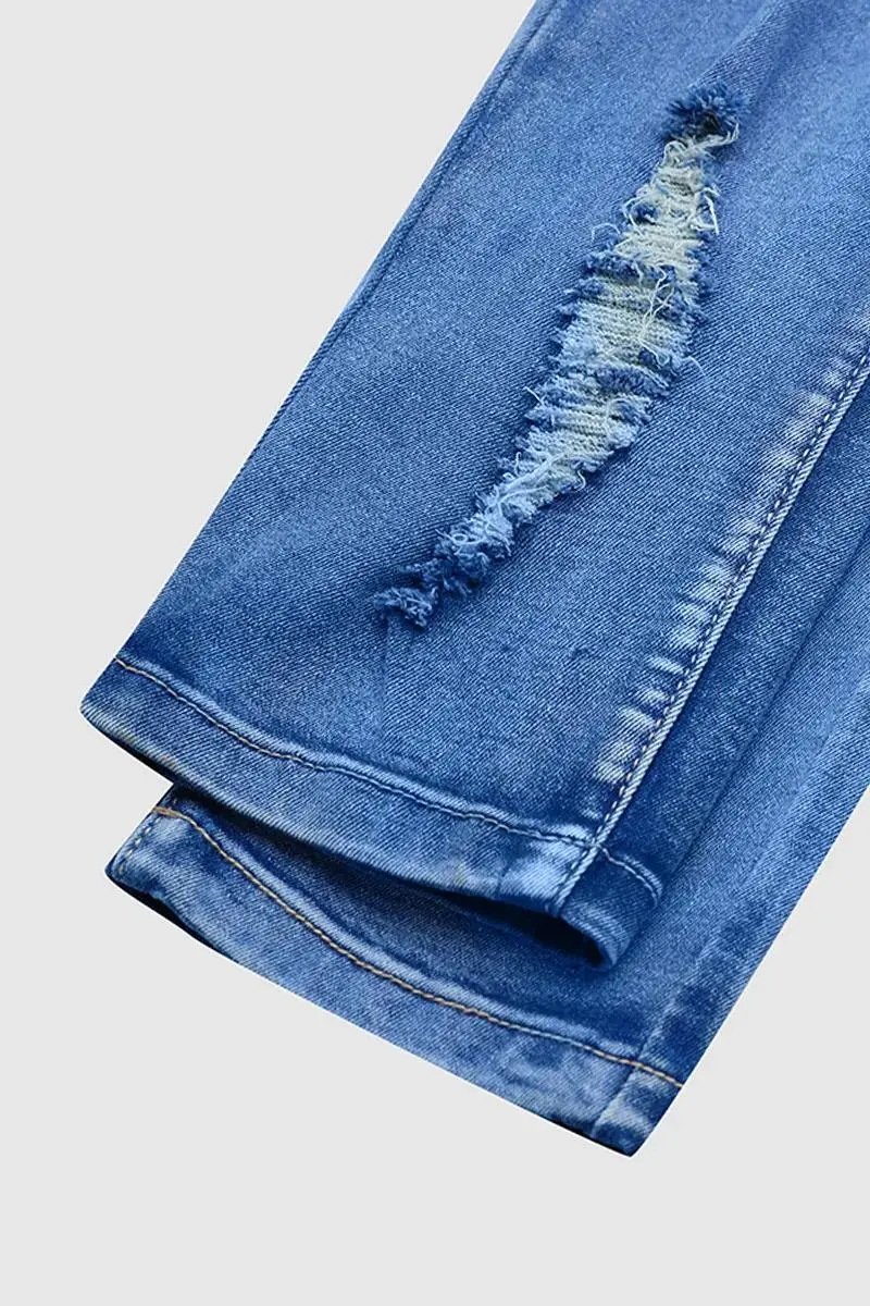 Ripped Double Button Wash Stretchy High Waist Skinny Jeans