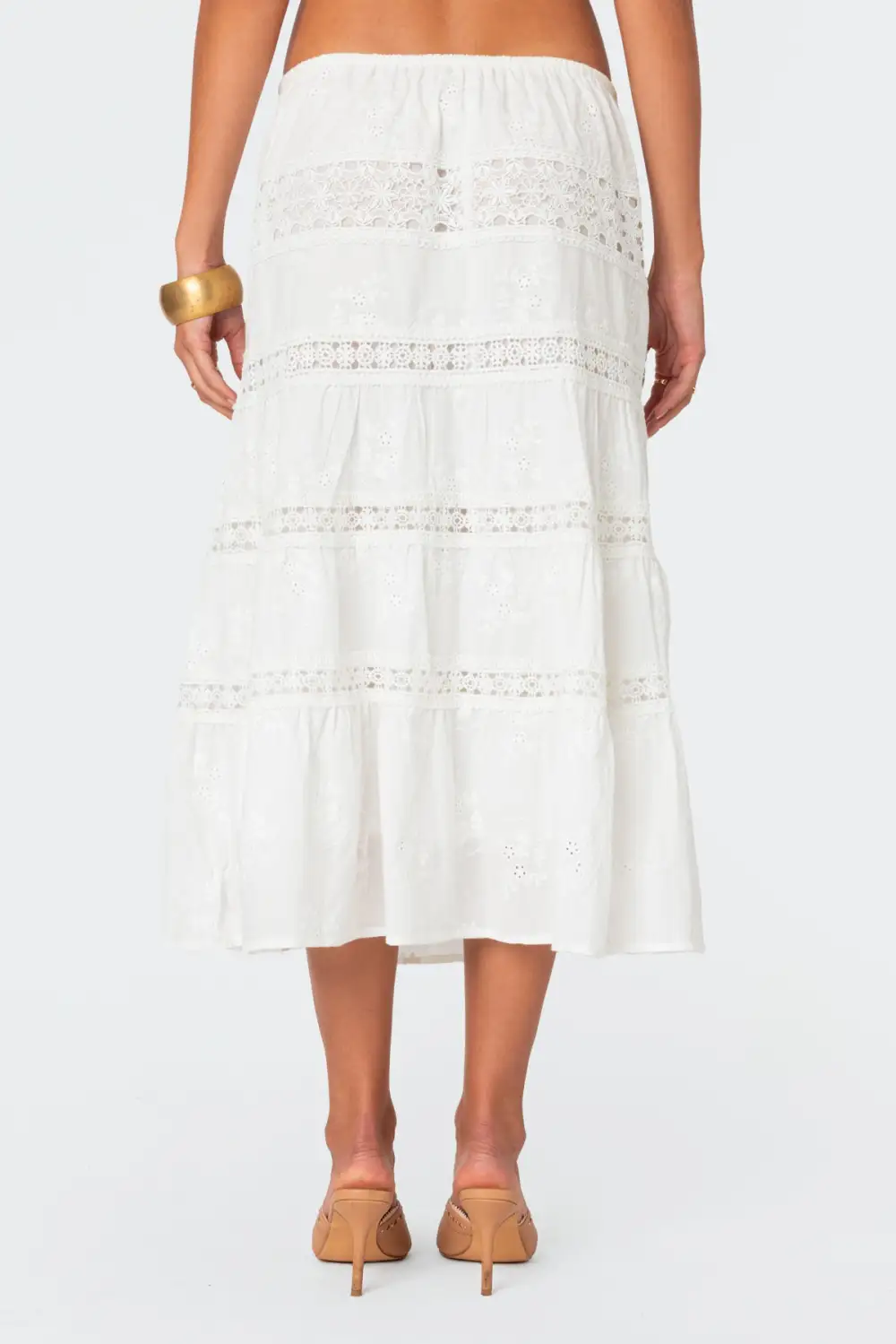 Tiered Cotton Lace Midi Skirt