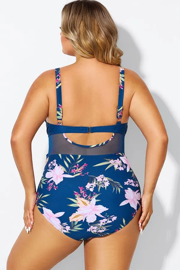Black Cut Out Mesh Underwire One Piece Swimsuit