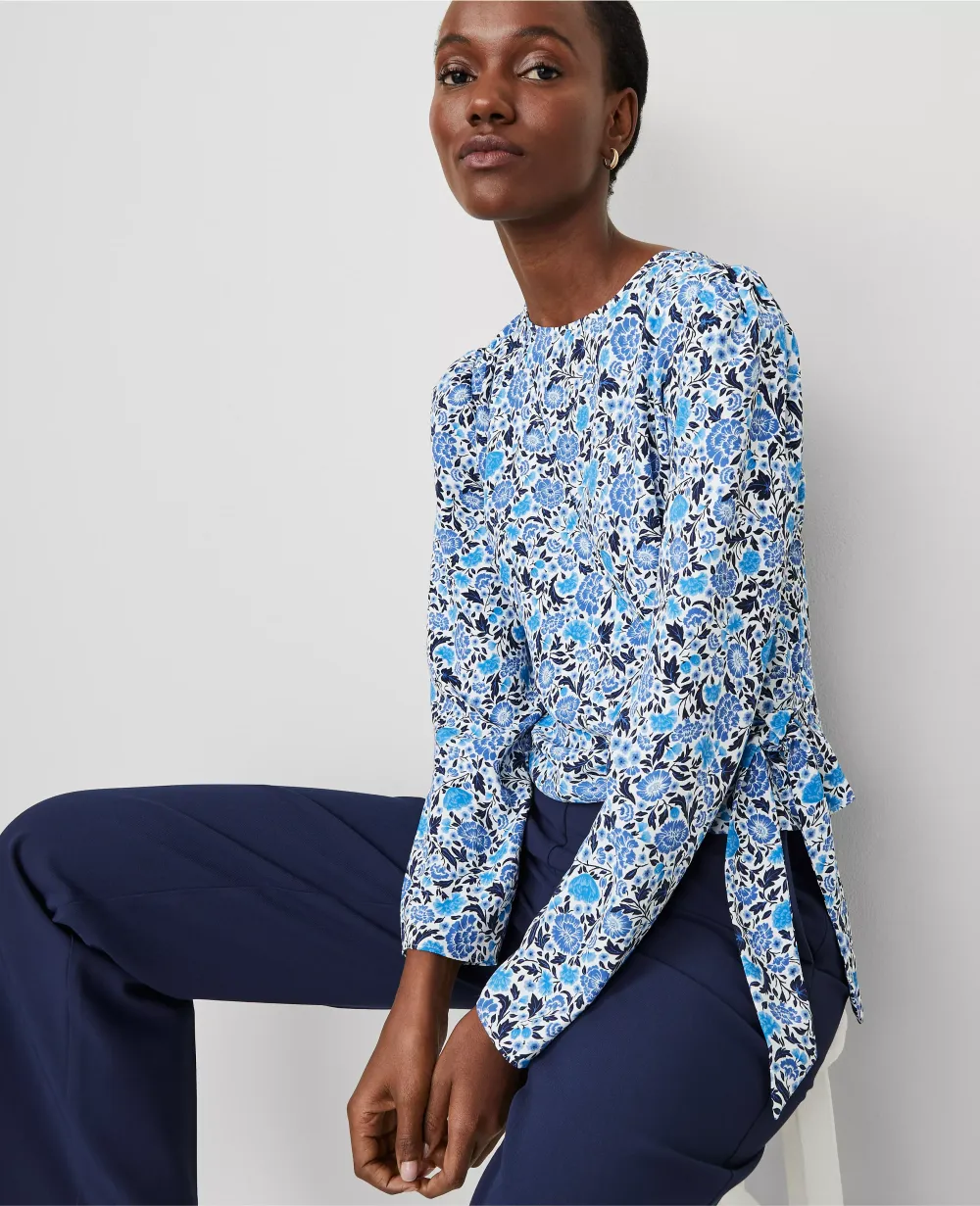 Floral Silky Wrap Blouse
