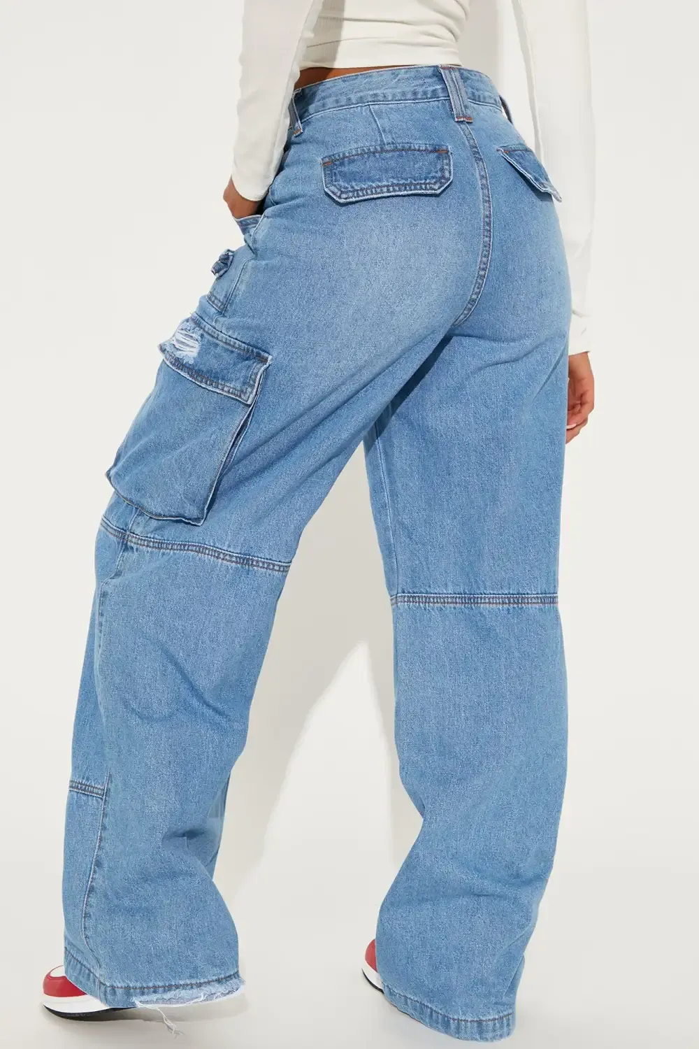 Ready Or Not Cargo Jeans - Light Blue Wash